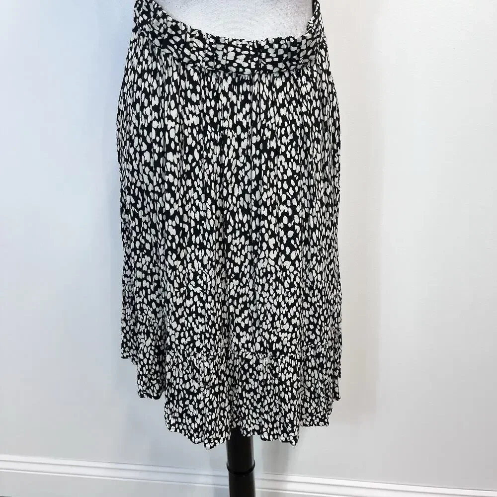Talbots Skirt sz Medium Pet Black Ivory Slinky Ruffle Knee A Line Modest Church - Picture 7 of 9